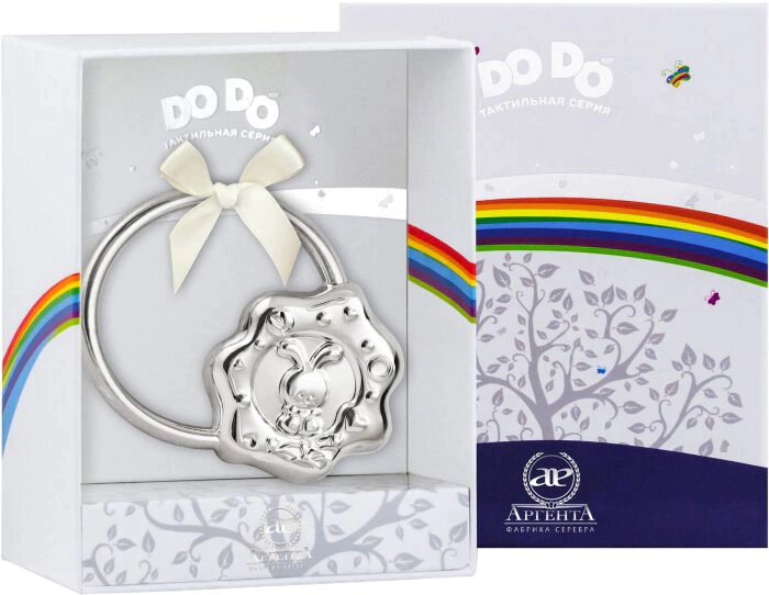 Детская серебряная погремушка DODO "Зайка" на кольце