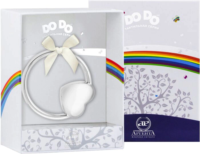 Детская серебряная погремушка DODO "Сердце" на кольце