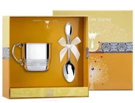 Набор детский серебряный КД "Рифлёный" (2 предмета, с кружкой)