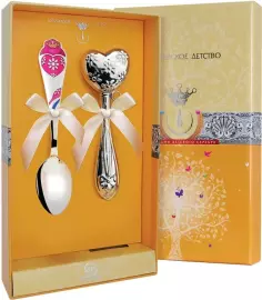 Набор серебряный для малышей КД "Сердце с цветами" 2 предмета
