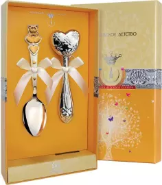 Набор серебряный для малышей КД "Сердце с мишкой", 2 предмета
