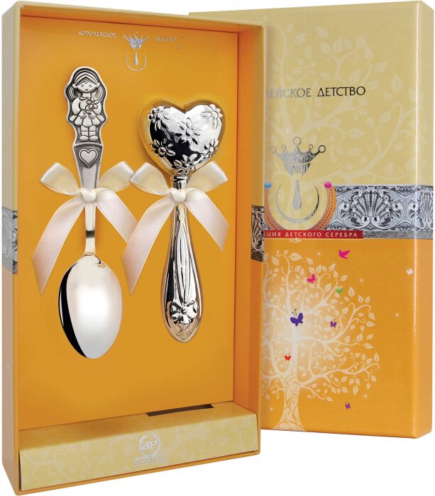 Набор серебряный для малышей КД "Сердце с девочкой" 2 предмета