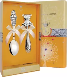 Набор серебряный для малышей КД "Медвежонок - мальчик" 2 предмета