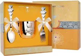 Набор детский серебряный КД "Мишка" (3 предмета, с кружкой)