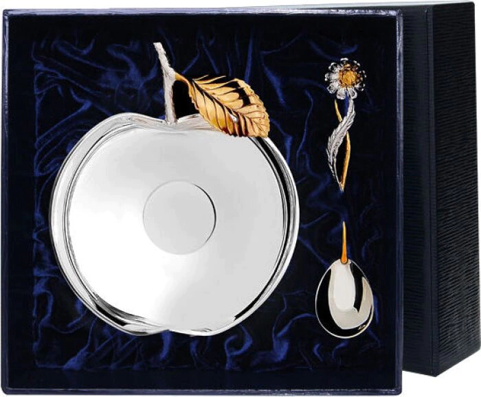 Silver set "Apple orchard" with gilding:: vase, spoon