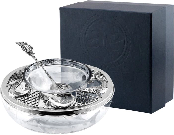 Silver caviar bowl "Sturgeon" with a spoon
