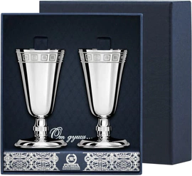 Set of vodka glasses made of silver No. 4 with a "Square" pattern for 2 persons