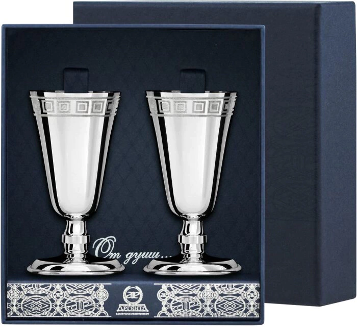 Set of vodka glasses made of silver No. 4 with a "Square" pattern for 2 persons