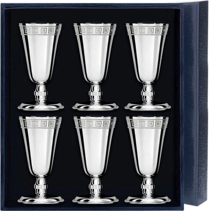 Set of vodka glasses made of silver No. 4 with a "Square" pattern for 6 people