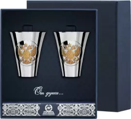 Набор стопок для водки из серебра "Герб" с позолотой на 2 персоны