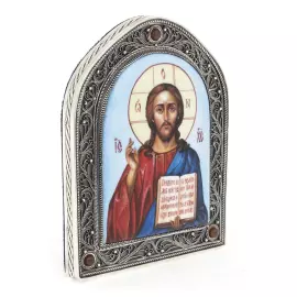 Серебряная икона с финифтью "Иисус Христос"