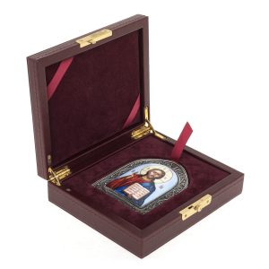 Silver icon with the inscription "Jesus Christ"