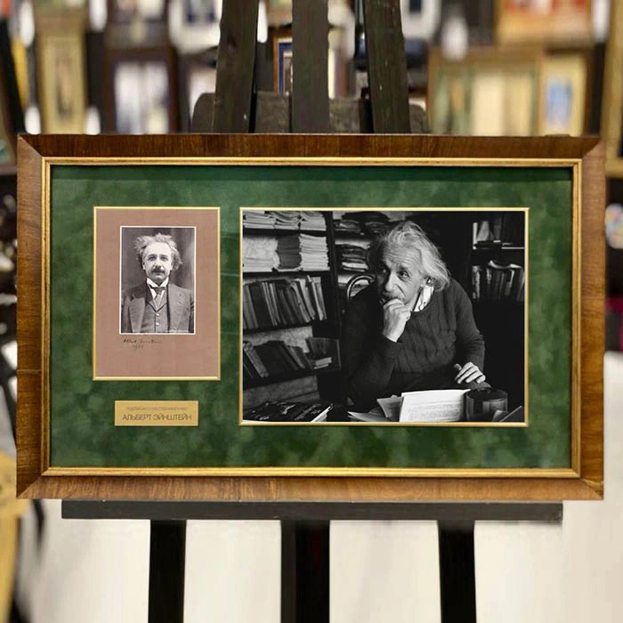 An autographed photo of the scientist Albert Einstein