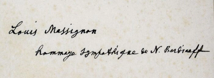 Книга с автографом философа Николая Бердяева и дарственной надписью французскому востоковеду Луи Массиньону