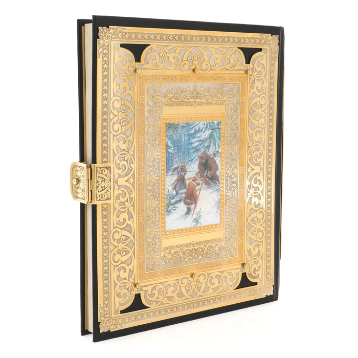 Leather-bound book and salary "Russian hunt" in a box, Zlatoust