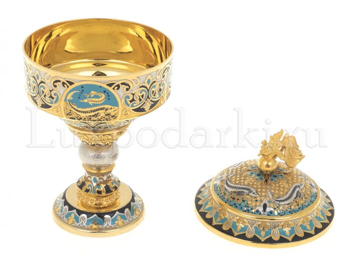 Икорница "Золотая рыбка" с эмалью, Златоуст