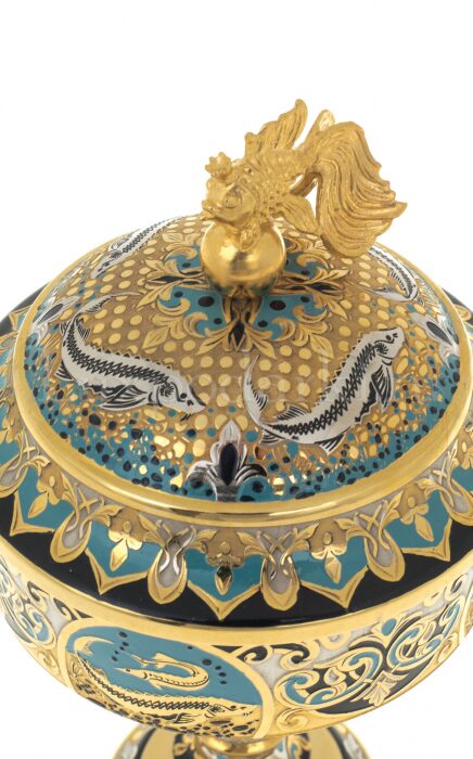 Икорница "Золотая рыбка" с эмалью, Златоуст