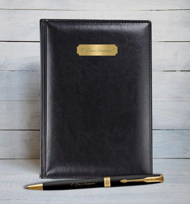 Engraved set: Diary and Ballpoint pen "Sonnet" Black GT