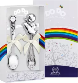 Набор серебряный для малышей DODO "Утята": ложка и погремушка, на 1 персону