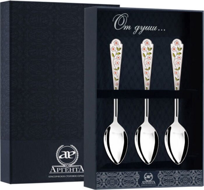 Набор из 3 серебряных чайных ложек "Лето-Ромашка"