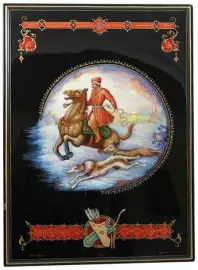 Шкатулка для украшений "Охота с борзыми" Холуй