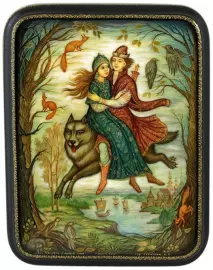 Шкатулка для украшений "Иван царевич и серый волк" малая, Холуй