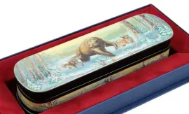 Набор: ручка в шкатулке "На медведя" Палех Набор: ручка в шкатулке "На медведя" Палех