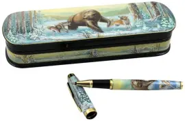 Набор: ручка в шкатулке "На медведя" Палех Набор: ручка в шкатулке "На медведя" Палех