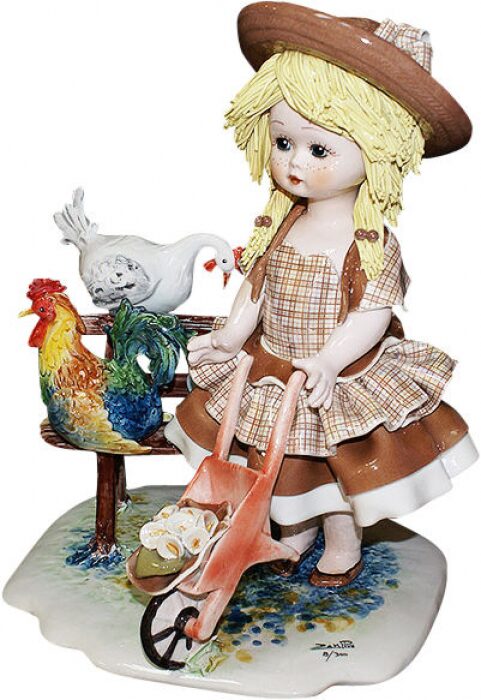 Statuette "Doll standing with a wheelbarrow by the bench"