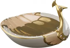 Peacock bowl, color: ivory and gold