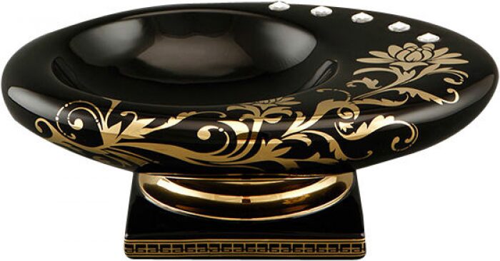 DIAMANTE stemmed bowl, color: black and gold