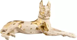 Статуэтка "Лежащий дог" малая, цвет: сл. кости с золотом