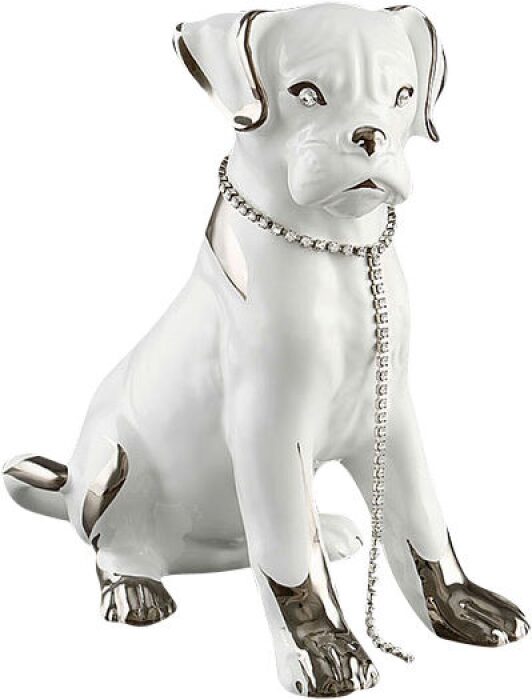 Ceramic figurine "Puppy", color: white with platinum