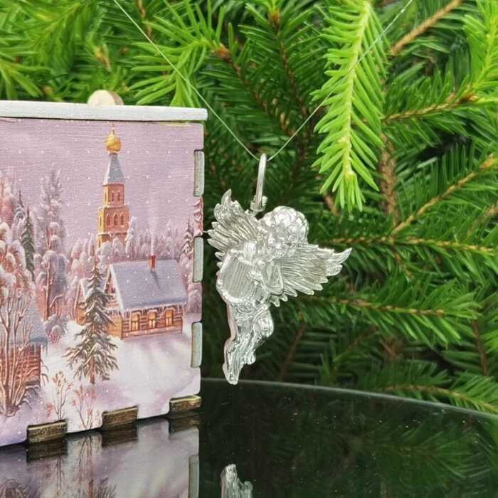 Christmas tree toy "Christmas Angel" made of silver