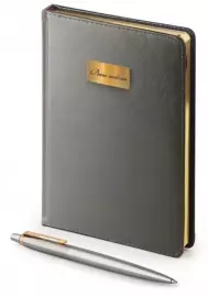 Набор с гравировкой: ежедневник серый и шариковая ручка "Jotter Essential" St. Steel GT M