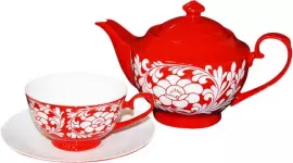 Чайный набор "Пионы" на 6 персон, 13 предметов, красный