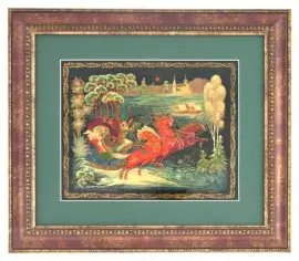 Панно "Катание на тройке" Палех