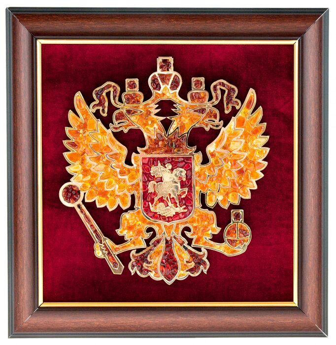 Amber panel "Coat of Arms of the Russian Federation"
