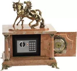 Сейф-часы "Лошади" (персиковый мрамор)