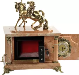 Сейф-часы "Лошади" (персиковый мрамор)