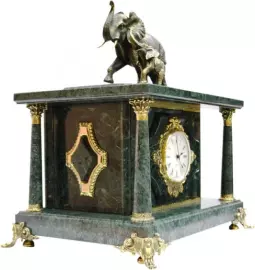 Сейф-часы "Слоны" зелёный мрамор