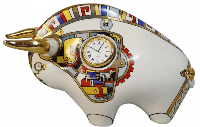 Sculpture "Bull" with clockwork, large