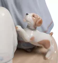 Ceramic figurine "Girls with a dog"