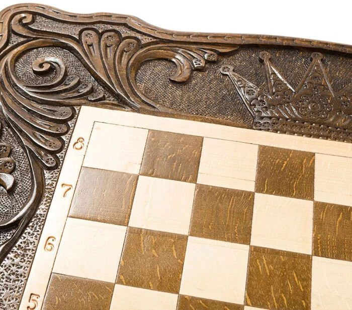 Carved chess, backgammon and checkers from beech "Crown of the Monarch"
