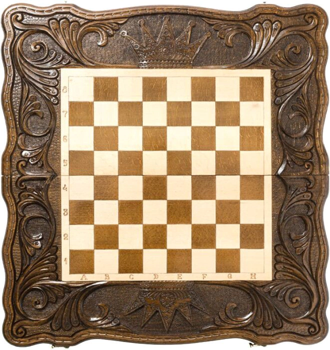 Carved chess, backgammon and checkers from beech "Crown of the Monarch"
