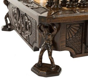 Carved chess set in a casket "On the shoulders of Atlanteans"