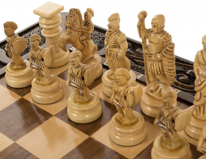 Carved chess set in a casket "On the shoulders of Atlanteans"