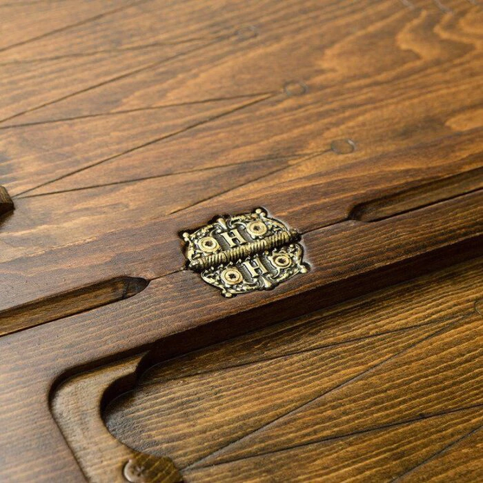 A chess table made of beech "Patterned" carved, with chess and backgammon