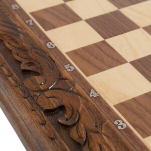 Carved chess set in a casket "Ornament" small, with drawers