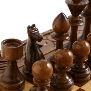 Carved chess set in a casket "Ornament" small, with drawers
